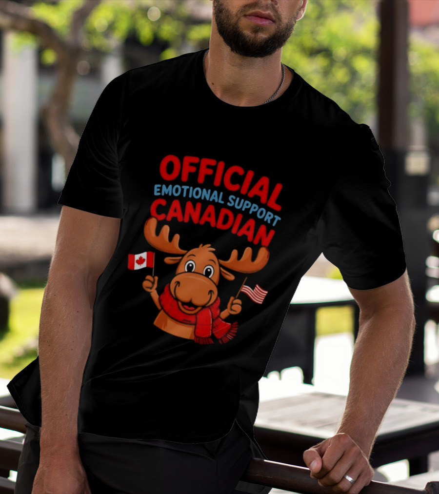 Official Emotional Support Canadian Moose With Canadian And American Flags T-Shirt
