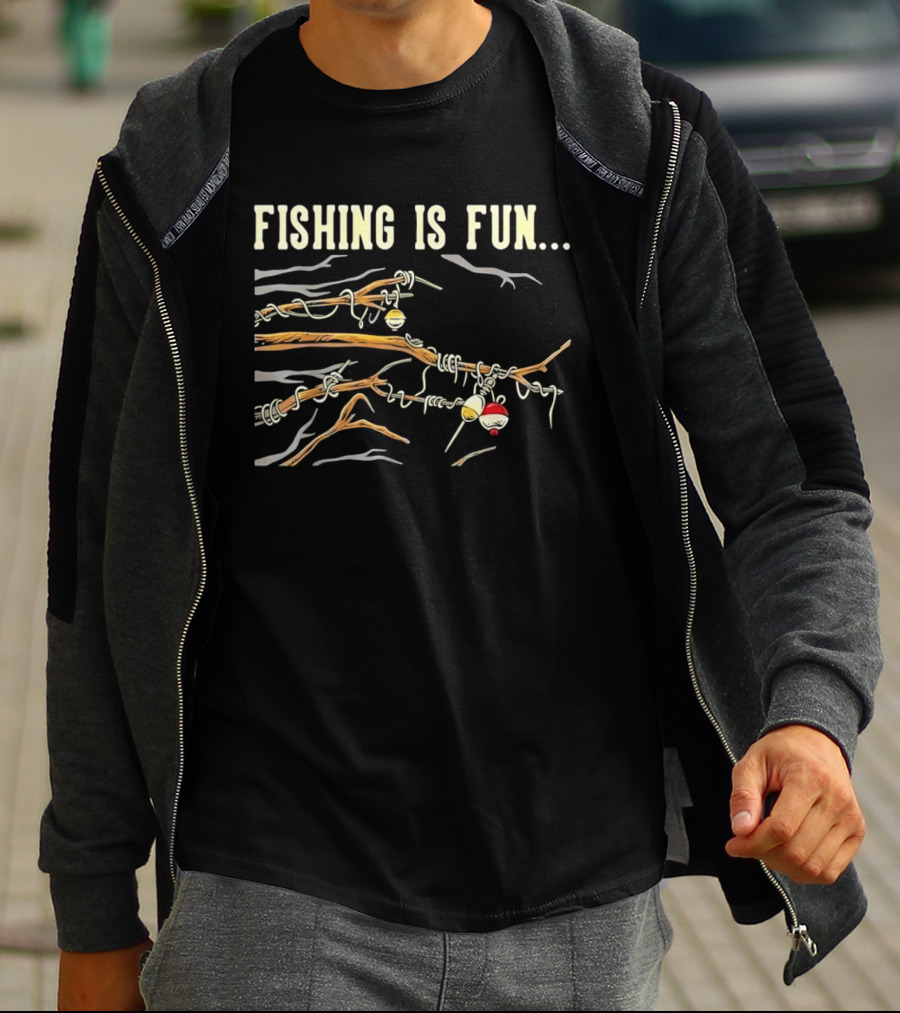 Fishing Is Fun Tangled Line And Hook In Tree Branches T-Shirt