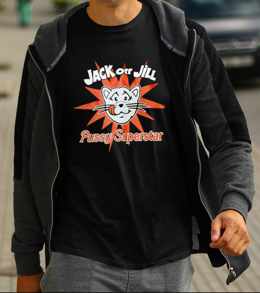 Jack Off Jill Pussy Superstar Retro Cat Face Sunburst T-Shirt