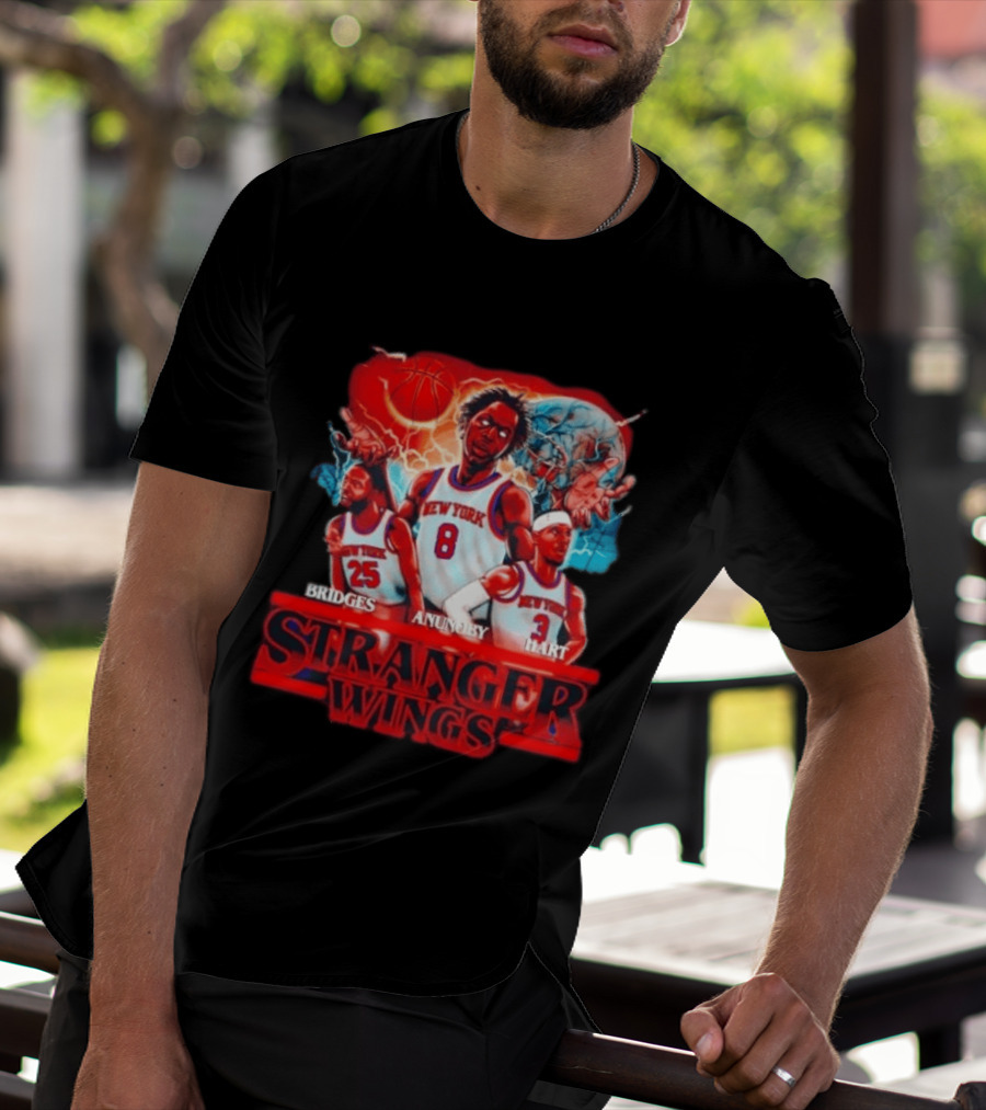 New York Knicks Bridges Anunoby Hart Stranger Wings Stranger Things Basketball T-Shirt
