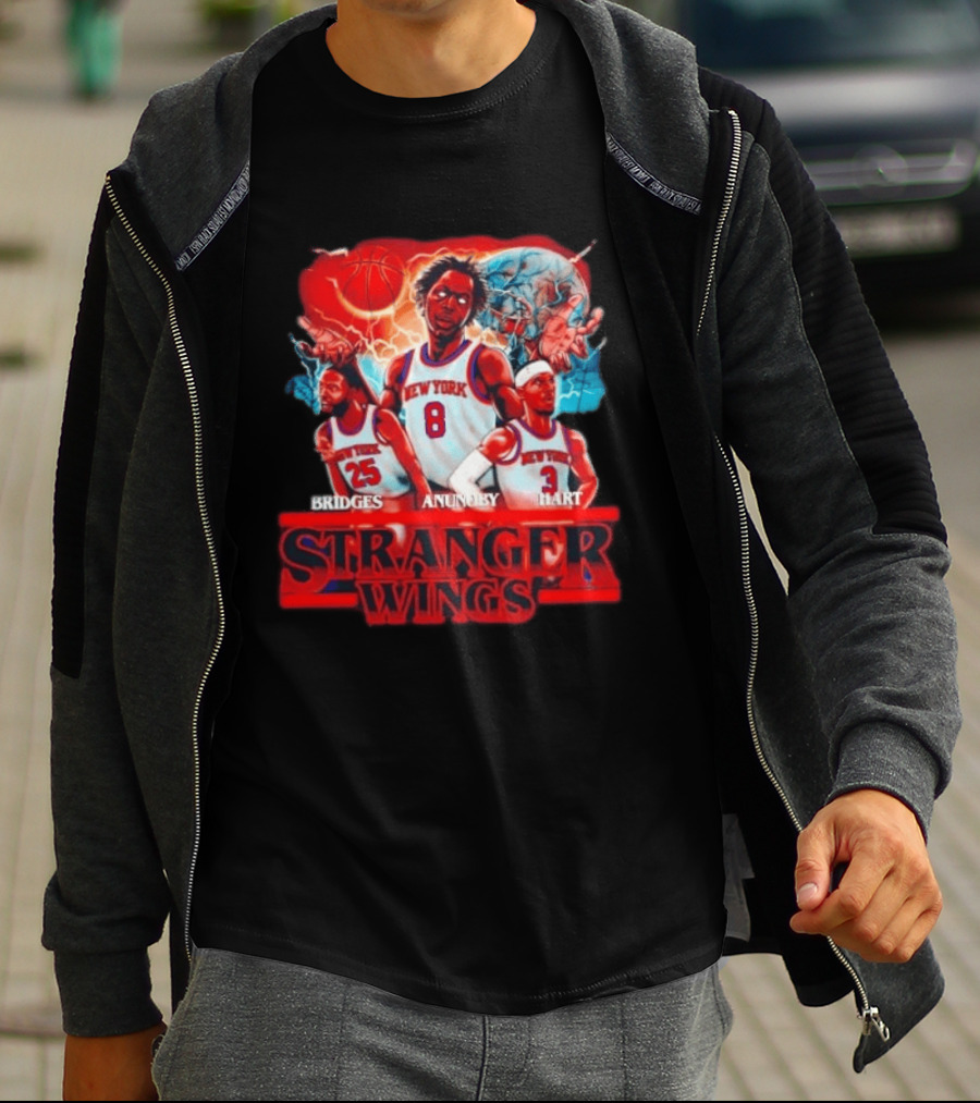 New York Knicks Bridges Anunoby Hart Stranger Wings Stranger Things Basketball T-Shirt