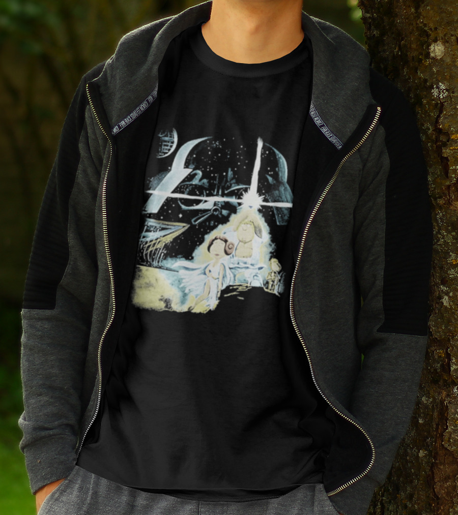 Star Wars Family Guy Princess Leia Lightsaber Spaceship Moon T-Shirt