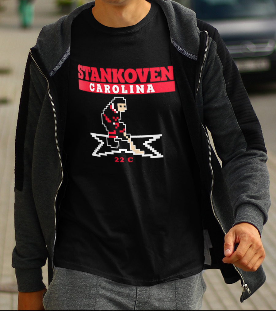 Logan Stankoven Carolina Hurricanes 22C Pixel Hockey T-Shirt
