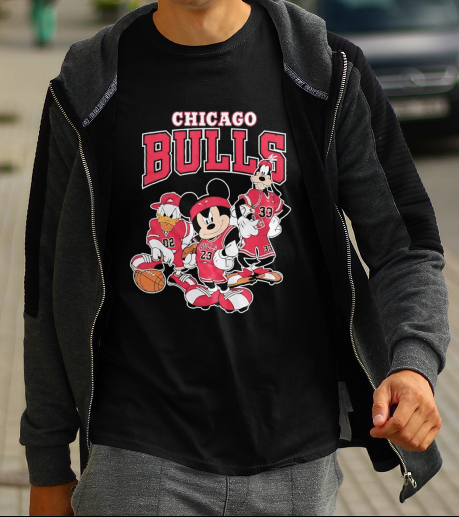 Mickey Mouse Donald Duck Goofy Chicago Bulls Jerseys Basketball T-Shirt