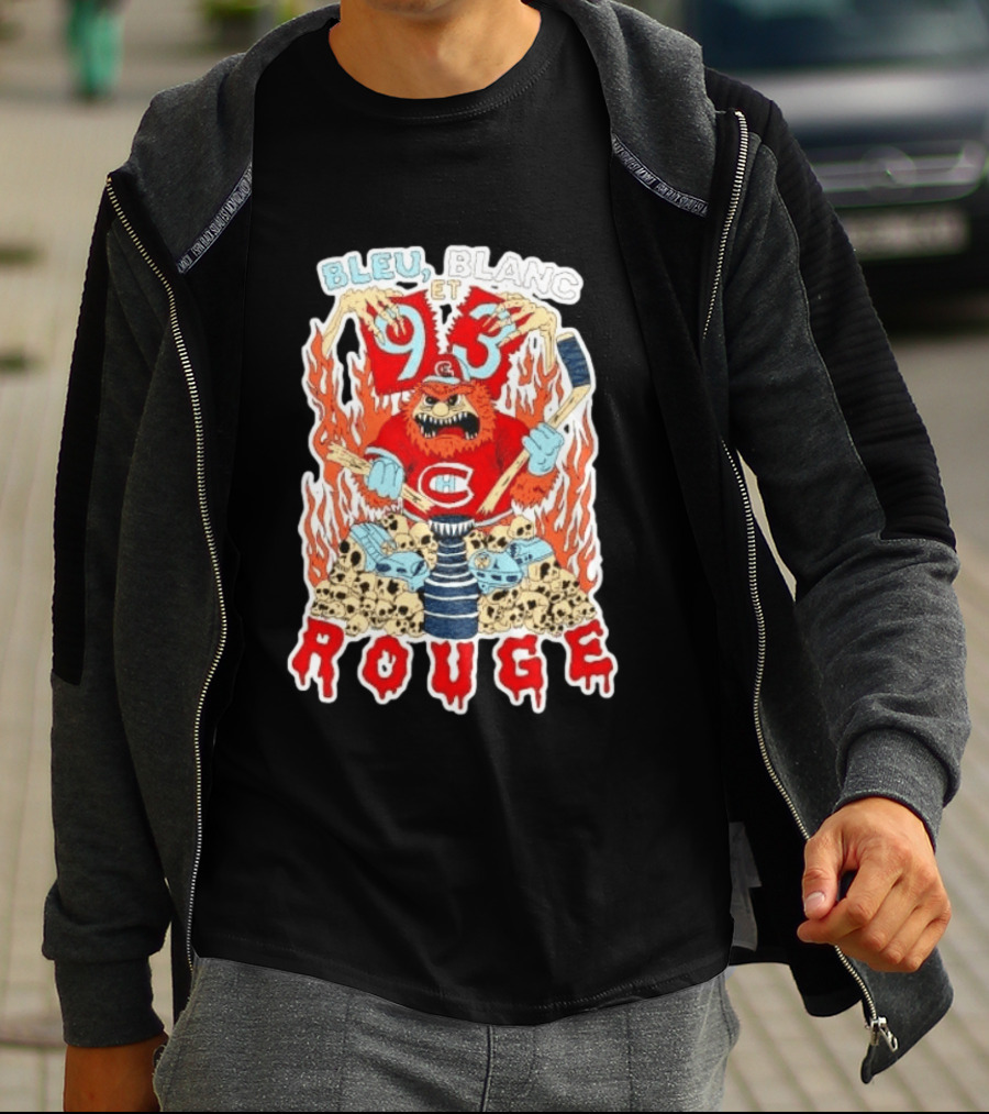 Bleu Blanc Et Rouge 93 Canadiens Hockey Monster T-Shirt