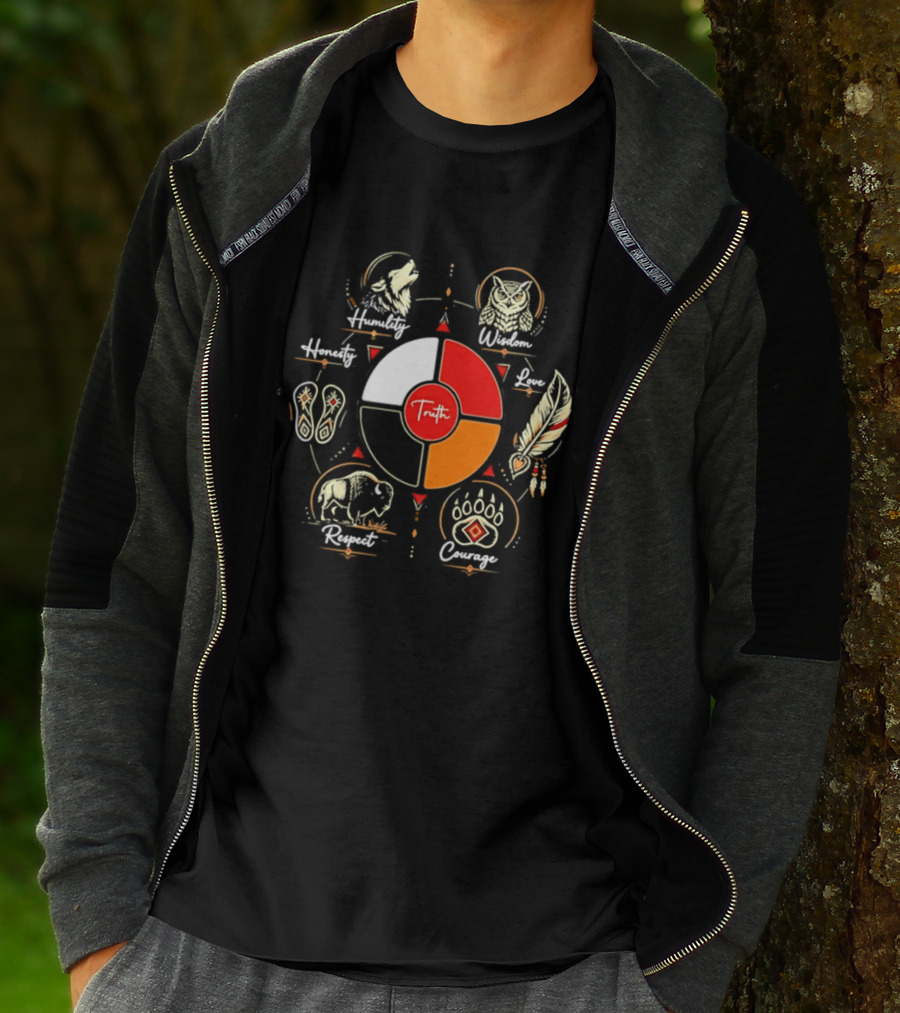 Truth Humility Wisdom Honesty Love Courage Respect Native American T-Shirt