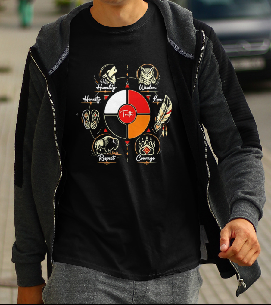 Truth Humility Wisdom Honesty Love Courage Respect Native American T-Shirt