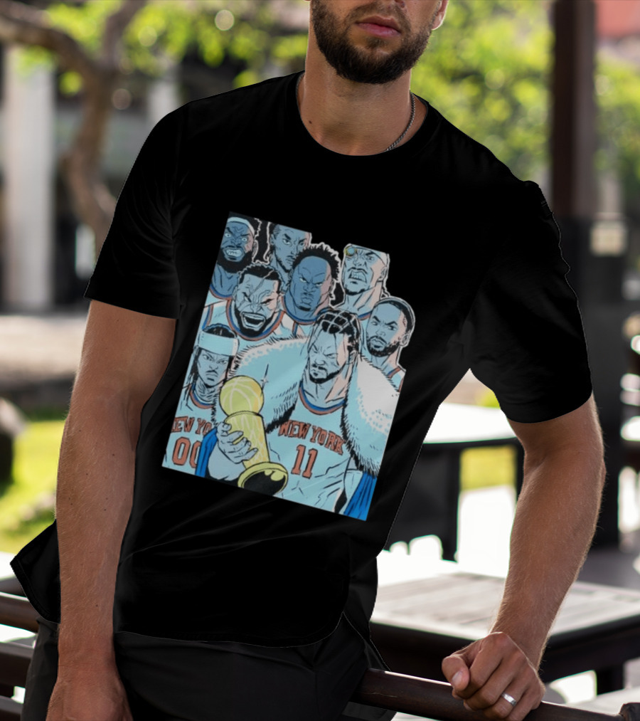 New York Knicks 2026 Invincible Indefensible Trophy Comic Style Basketball Team T-Shirt