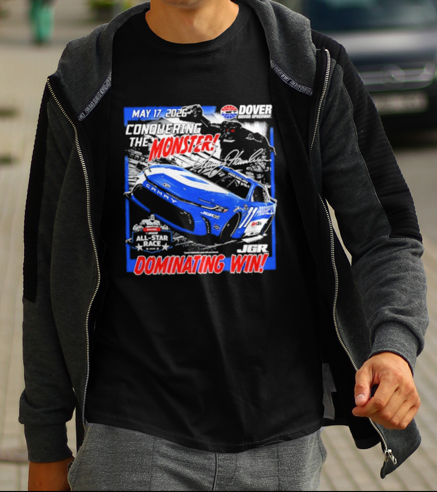 Denny Hamlin May 17 All Star Monster Dominating Win NASCAR Race Autographed T-Shirt