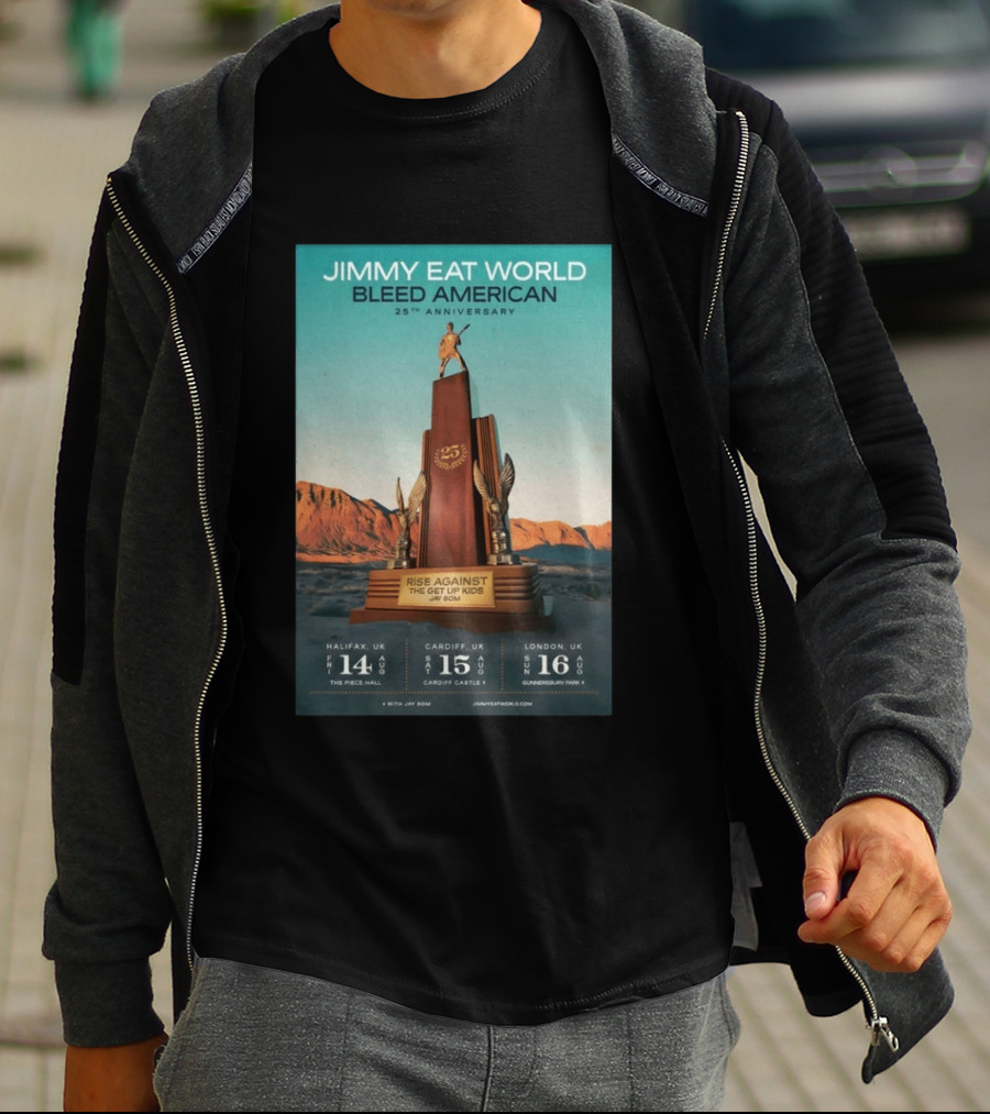 Jimmy Eat World Bleed American 25th Anniversary Aug 14 2026 The Piece Hall Halifax UK With Rise Against The Get Up Kids T-Shirt