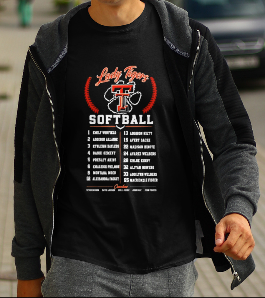 Lady Tigers Softball Roster Team Players And Numbers Texas Tech University T-Shirt