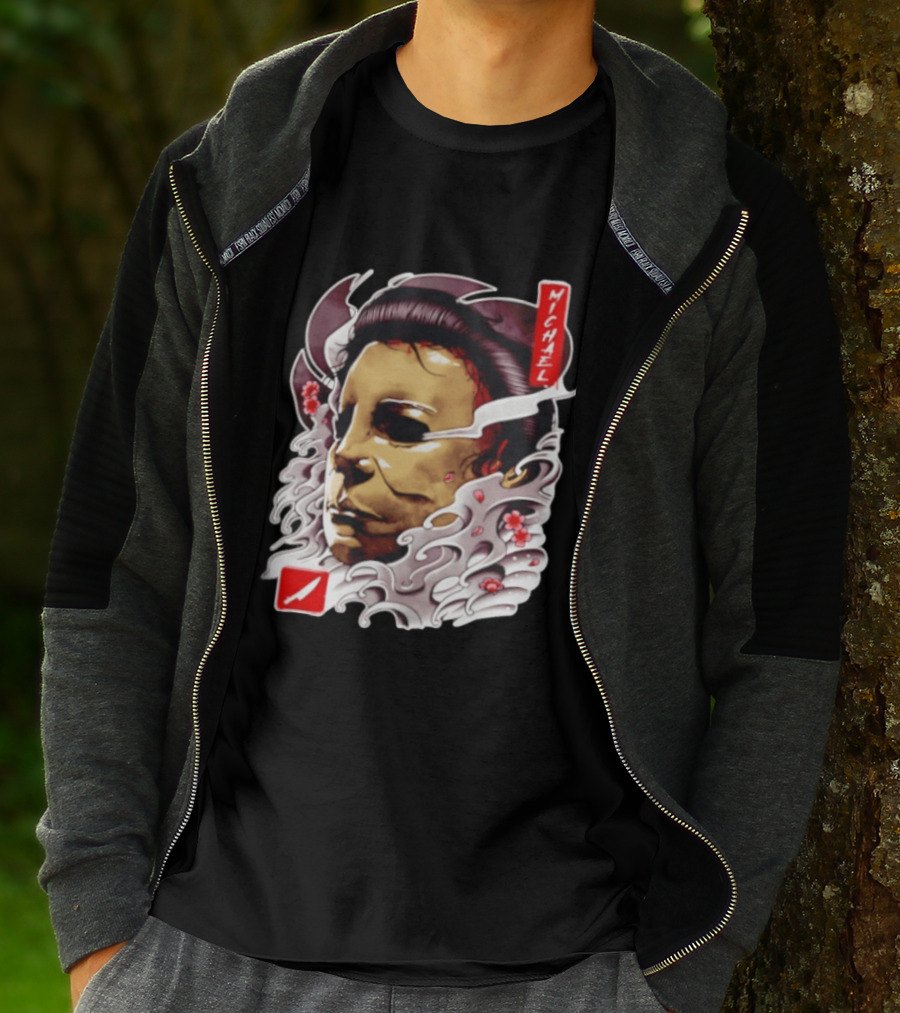 Michael Myers Mask Horror Big Head Art With Red Details T-Shirt