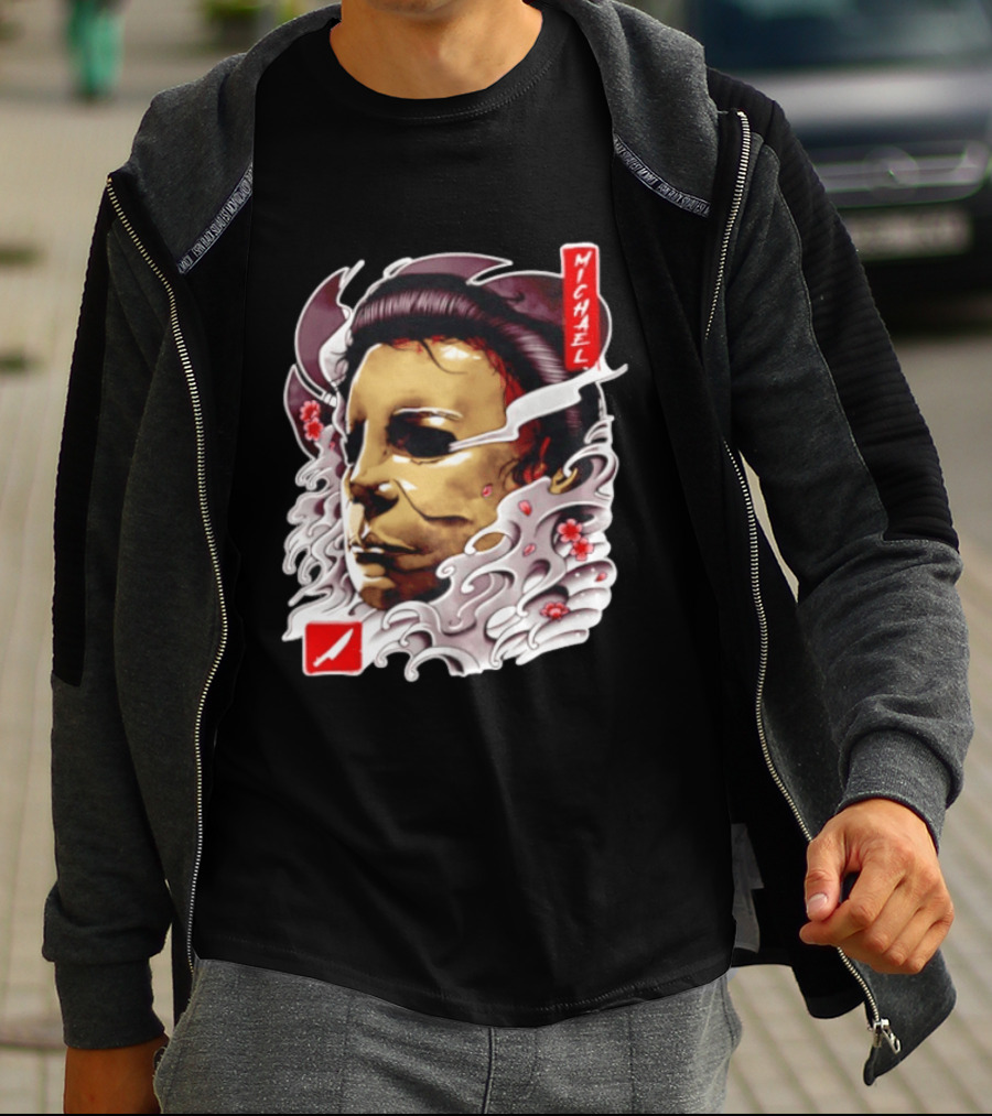 Michael Myers Mask Horror Big Head Art With Red Details T-Shirt