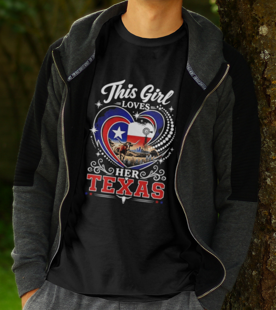 This Girl Loves Her Texas Star Heart Map T-Shirt