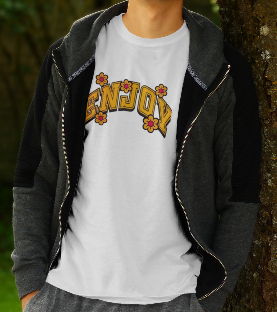 Enjoy Curved Flowers Yellow Font Floral Blossoms T-Shirt
