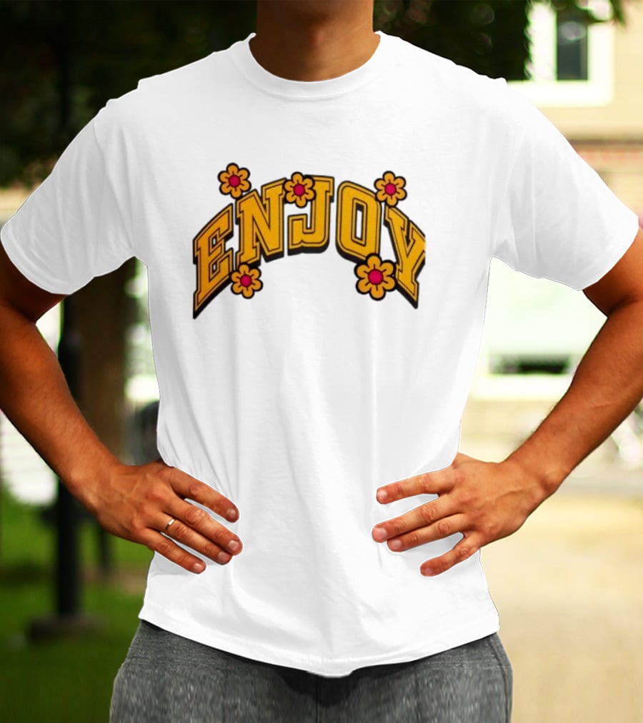 Enjoy Curved Flowers Yellow Font Floral Blossoms T-Shirt