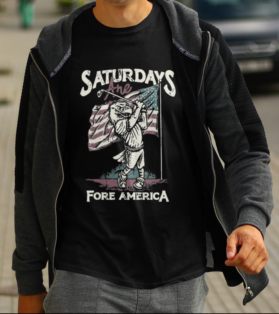 Saturdays Are Fore America Patriotic Golf With American Flag T-Shirt