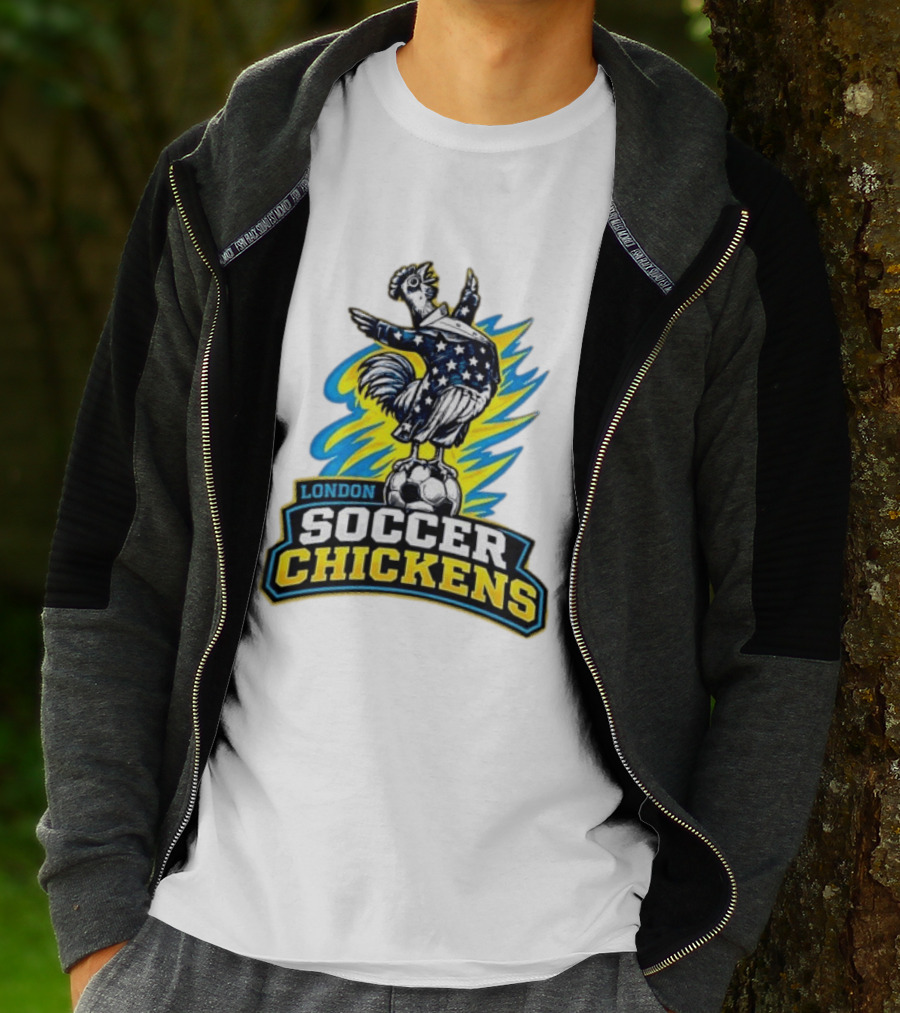 London Soccer Chickens Rooster On Soccer Ball With Stars And Stripes T-Shirt