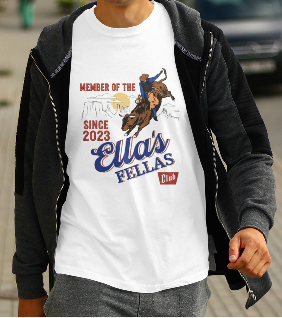 Member Of The Ella's Fellas Club Western Rodeo Since 2023 Cowboy Bull Rider Desert Sunset T-Shirt