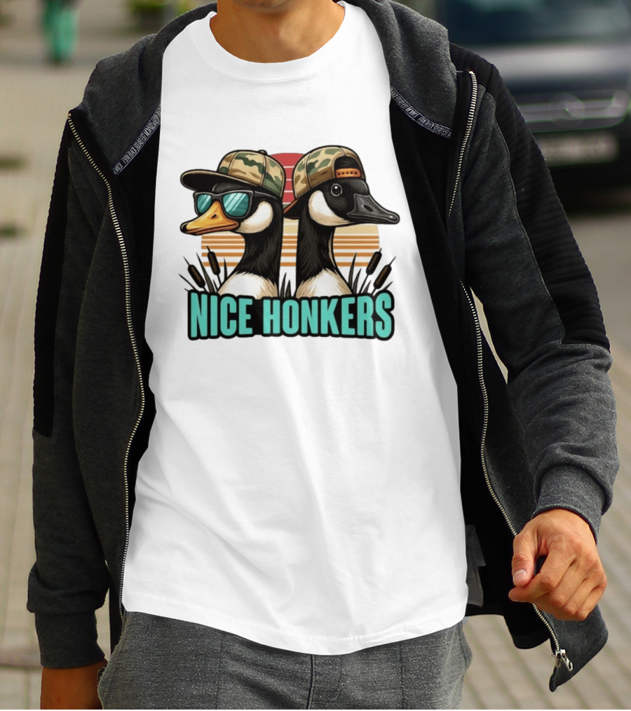 Nice Honkers Duck Hunting Fathers Day Camouflage Hat Sunglasses T-Shirt