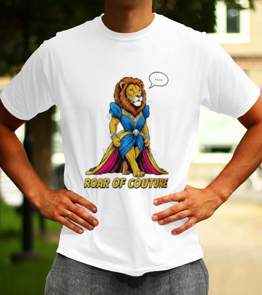 Roar Of Couture Elegant Lion In Royal Blue Gown T-Shirt