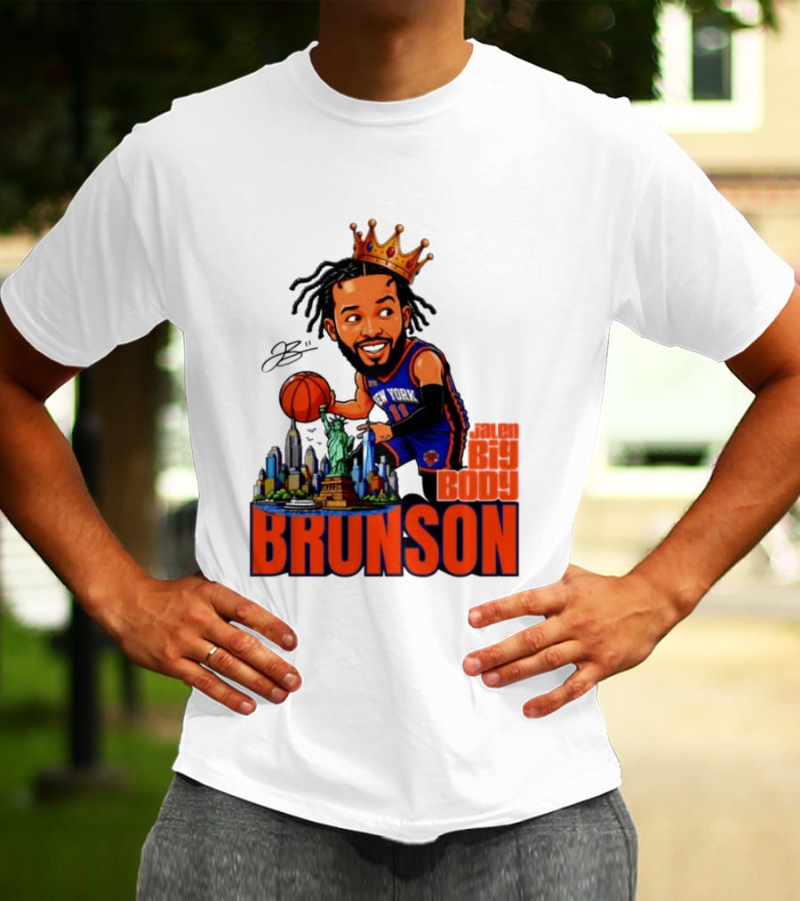 Jalen Brunson King Of NY Caricature With Statue Of Liberty And New York Skyline T-Shirt