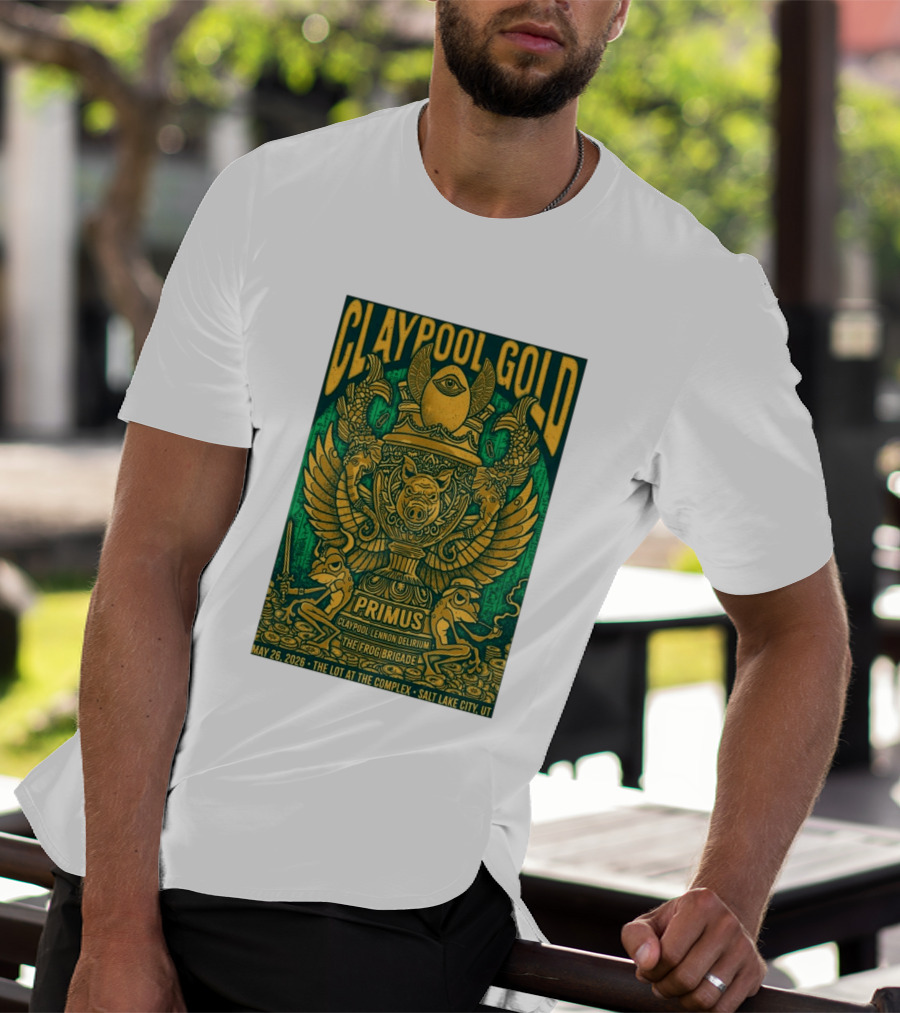 Claypool Gold Primus Salt Lake City UT 5 26 2026 The Complex Claypool Lennon Delirium Frog Brigade T-Shirt