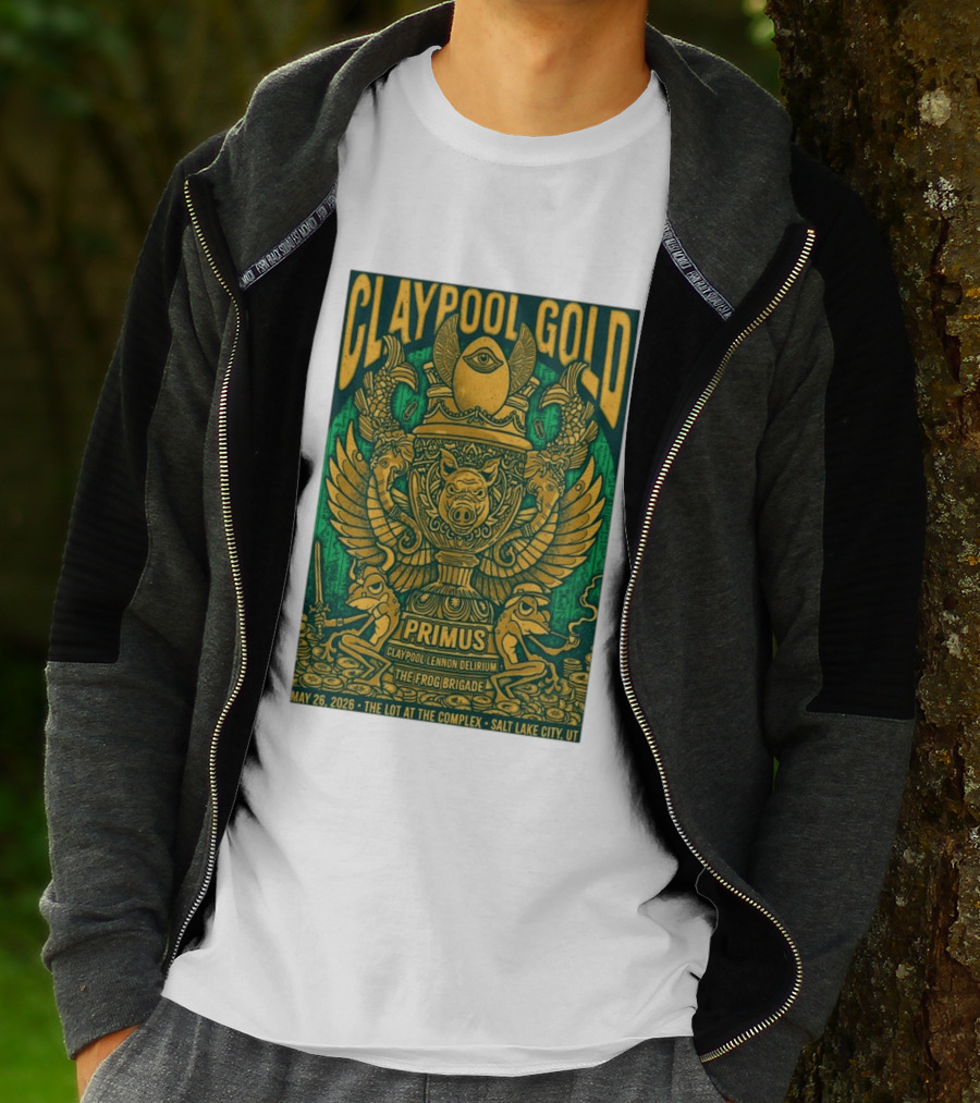 Claypool Gold Primus Salt Lake City UT 5 26 2026 The Complex Claypool Lennon Delirium Frog Brigade T-Shirt