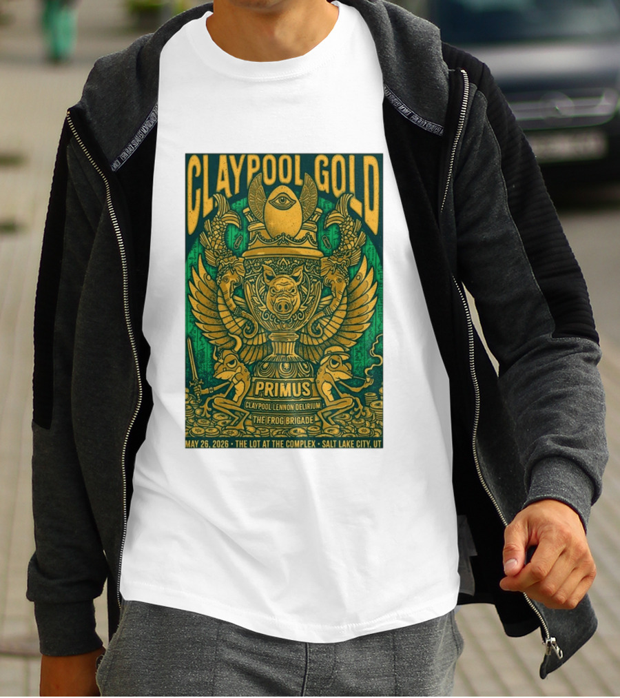 Claypool Gold Primus Salt Lake City UT 5 26 2026 The Complex Claypool Lennon Delirium Frog Brigade T-Shirt