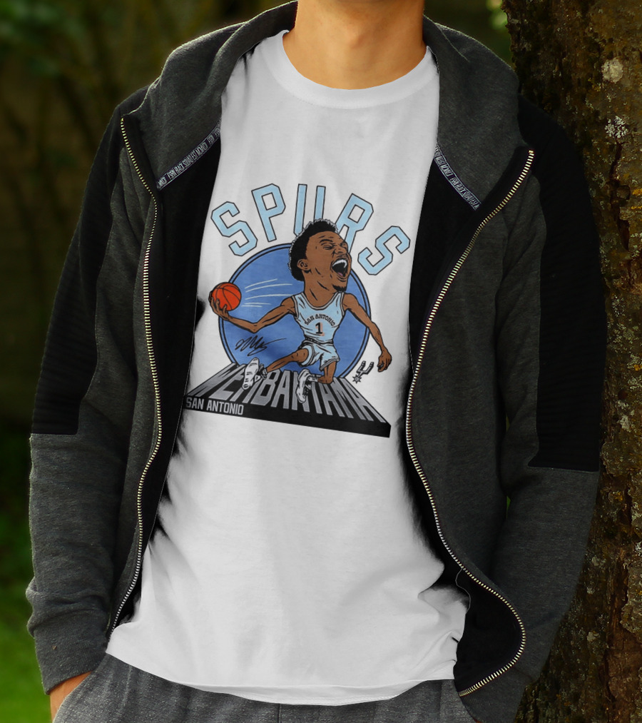 Spurs San Antonio Keldon Johnson Caricature Wembanyama 2026 NBA Basketball T-Shirt