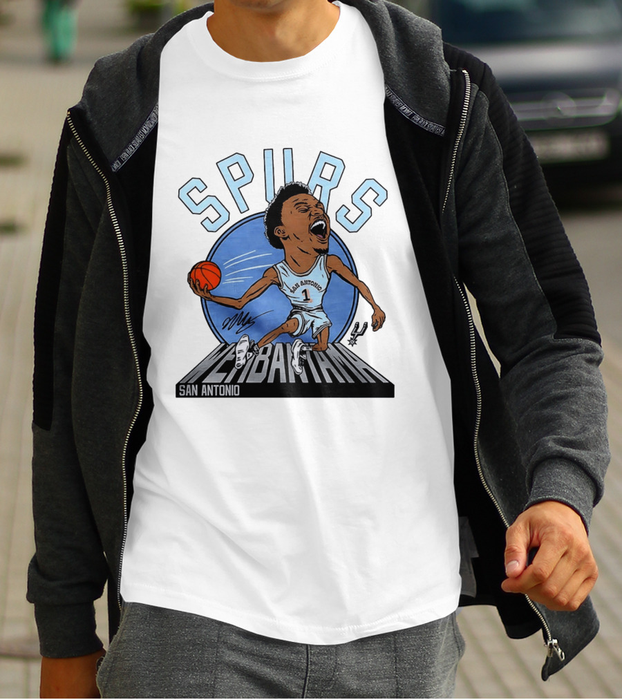 Spurs San Antonio Keldon Johnson Caricature Wembanyama 2026 NBA Basketball T-Shirt