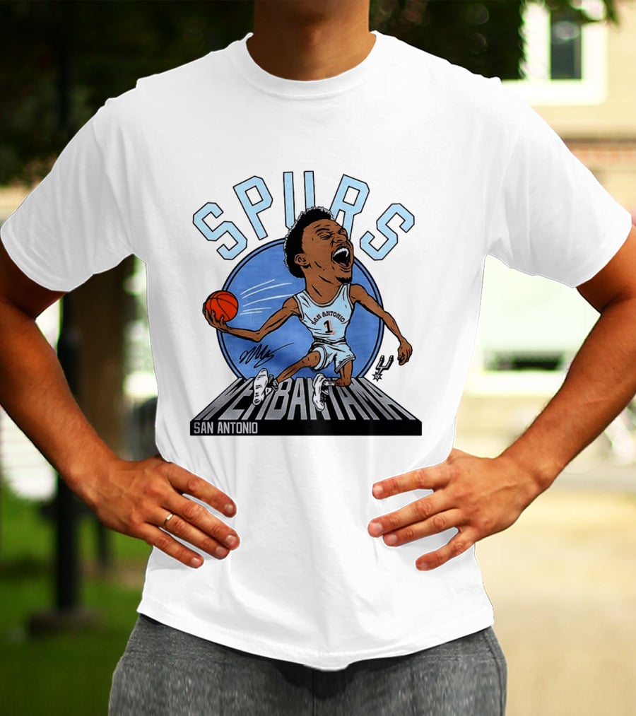 Spurs San Antonio Keldon Johnson Caricature Wembanyama 2026 NBA Basketball T-Shirt