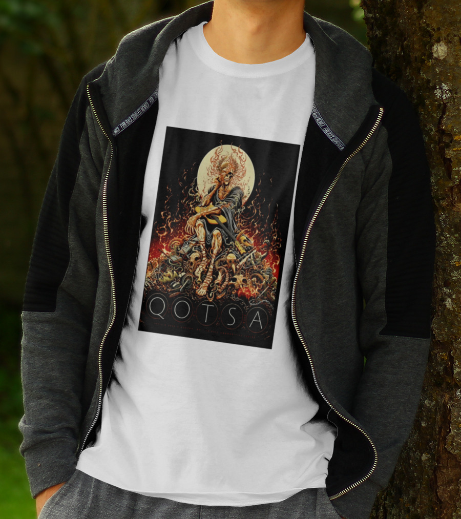 QOTSA April 8 2024 Calgary Communities Centre Flaming Skeleton Throne T-Shirt