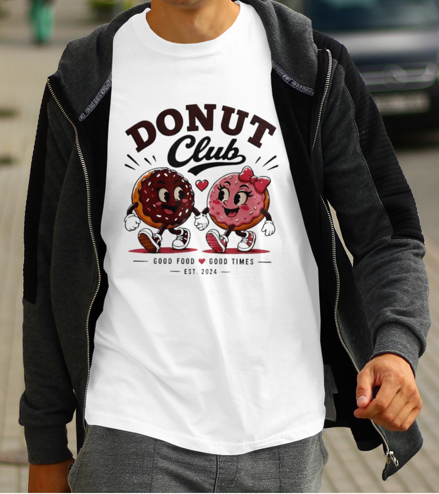 Donut Club Good Food Good Times Est 2024 Cartoon Characters T-Shirt
