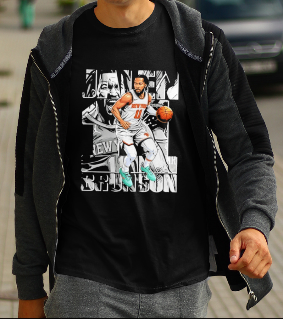 Jalen Brunson New York Number 11 Basketball Player Dribbling Action T-Shirt