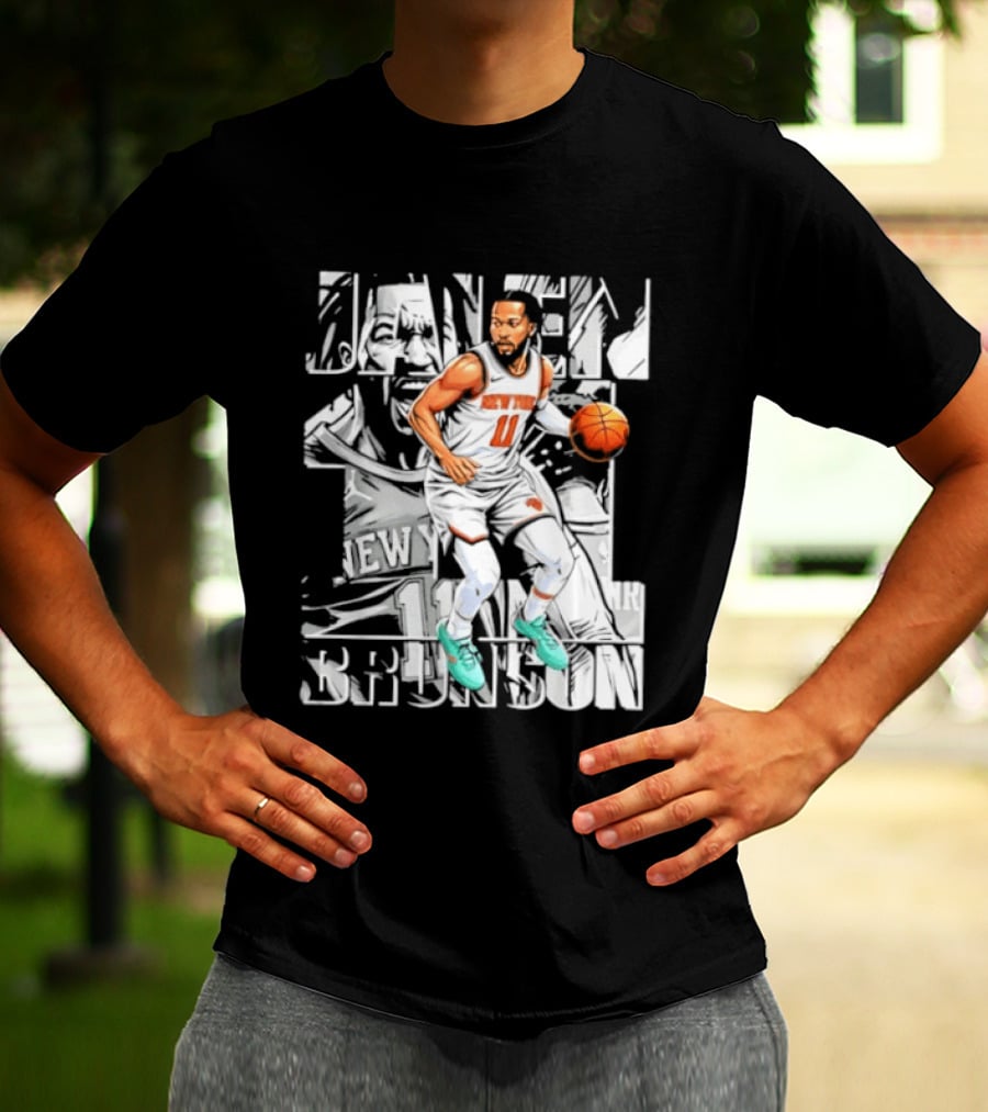 Jalen Brunson New York Number 11 Basketball Player Dribbling Action T-Shirt