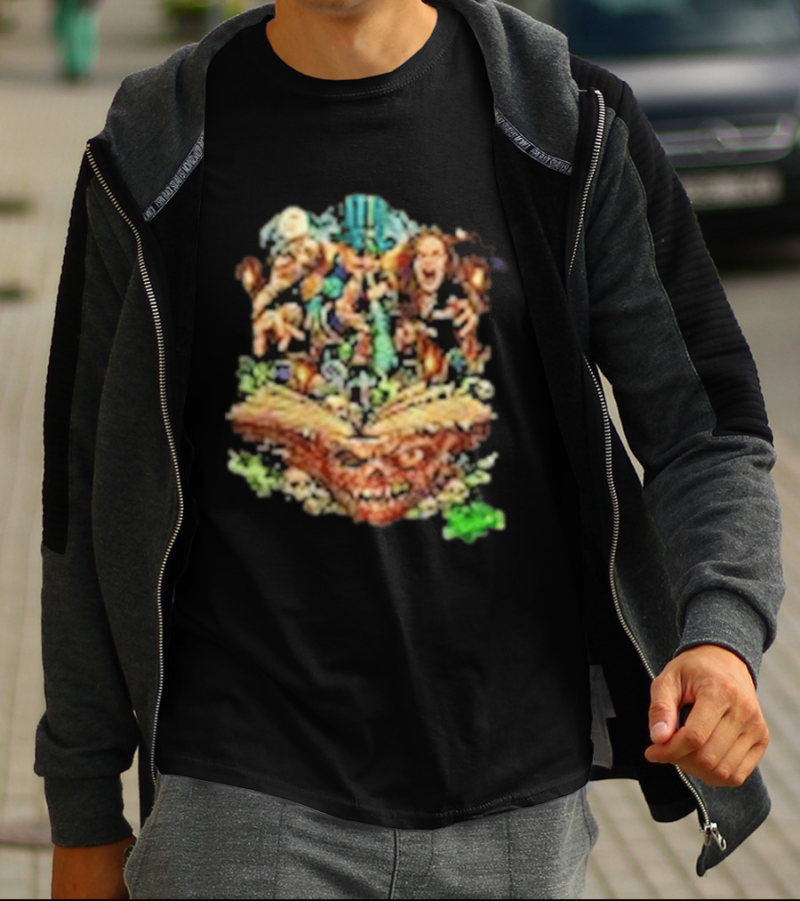The Necronomicon Outbreak JCW Voodoo Graveyard Horror Skull Book T-Shirt