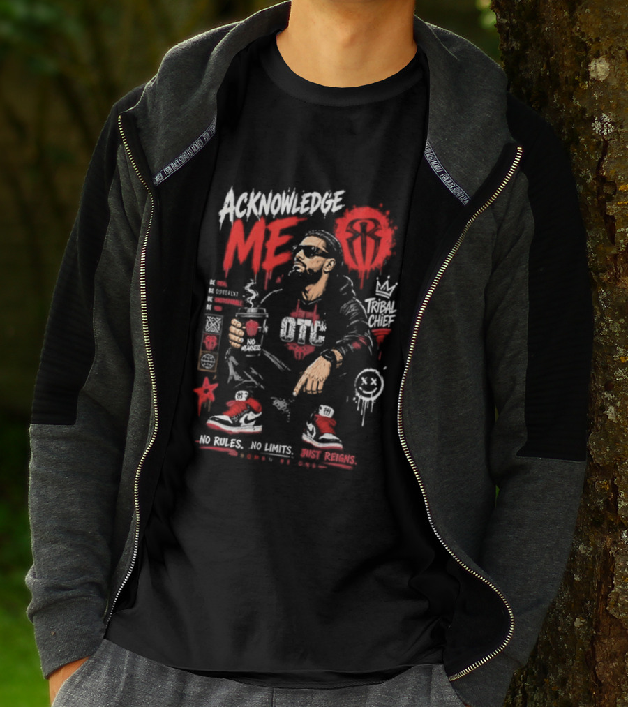 WWE Roman Reigns Acknowledge Me Tribal Chief OTC Red And White T-Shirt