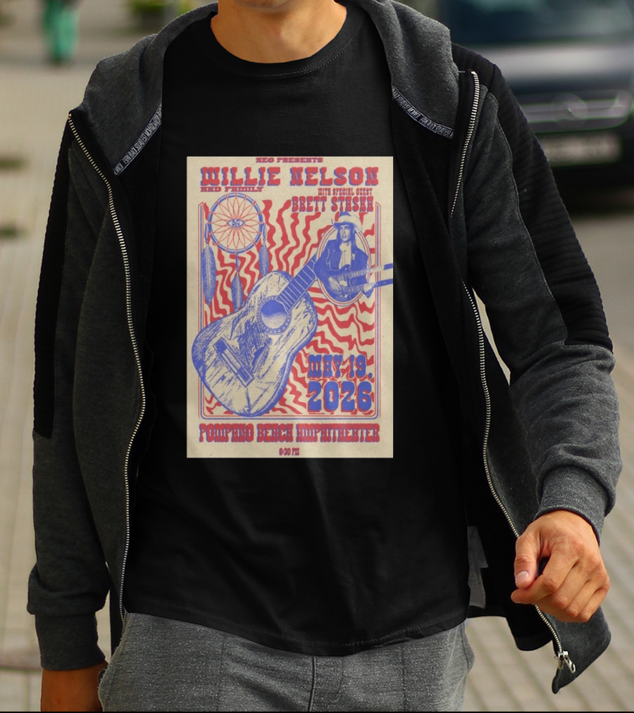 Willie Nelson Brett Stiesch Pompano Beach Amphitheater May 19 2026 T-Shirt