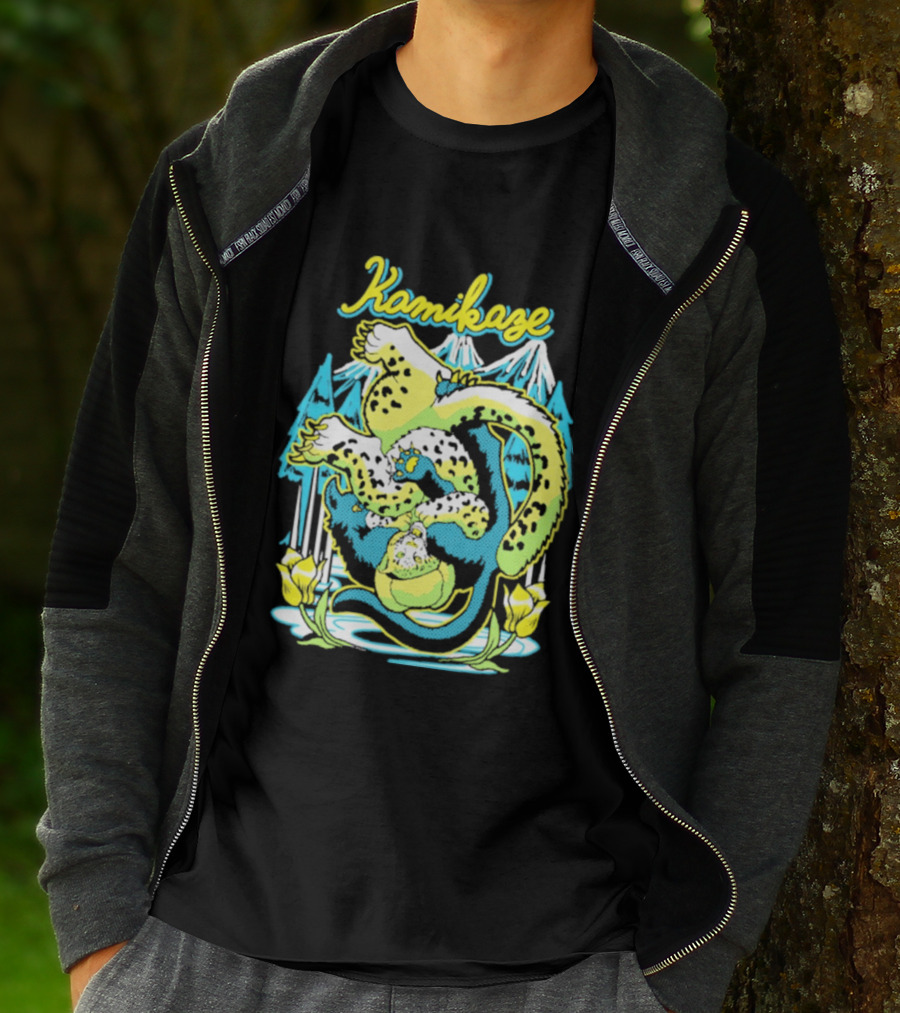 Kamikaze Dragon With Mountain And Lotus T-Shirt