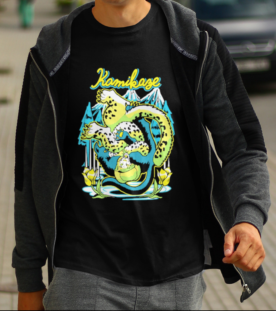 Kamikaze Dragon With Mountain And Lotus T-Shirt