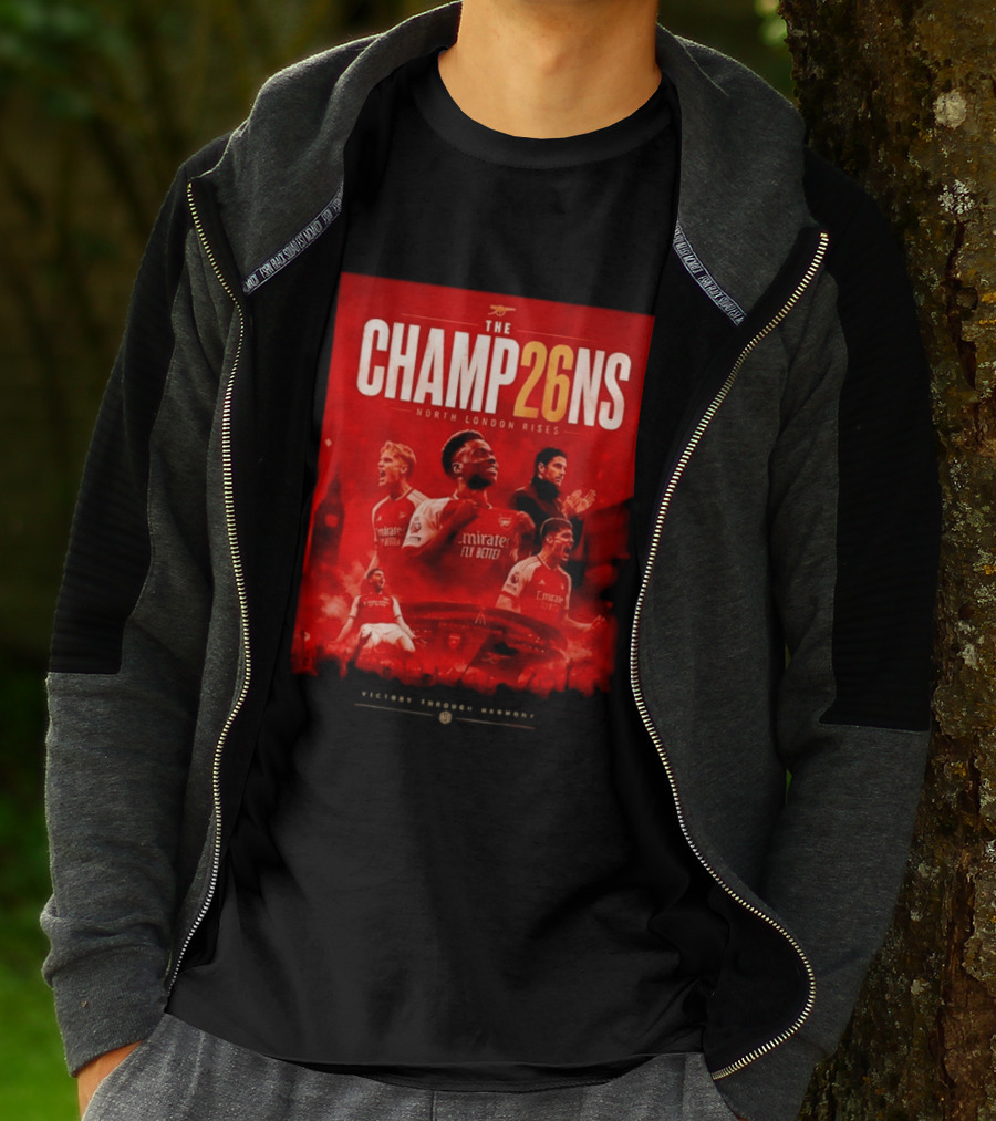 Arsenal FC The Champ26ns North London Rises Emirates Fly Better 2026 T-Shirt