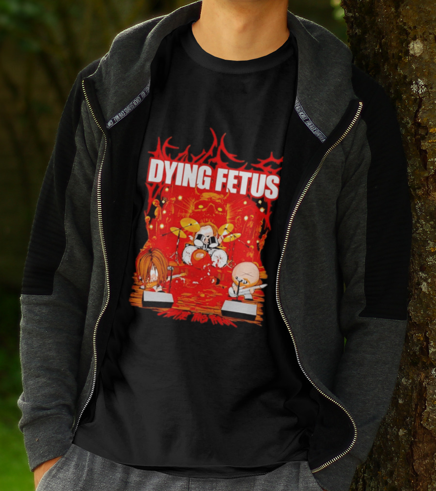 Dying Fetus Cartoon Band Rocking Out In Red Scene T-Shirt