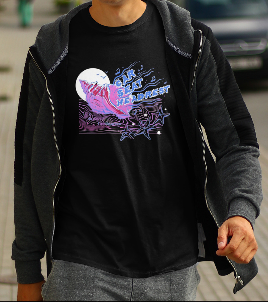 Seashell Car Seat Headrest Lost On The Shores Of Planet Desperation 2026 Moon And Stars Ocean Vibes T-Shirt