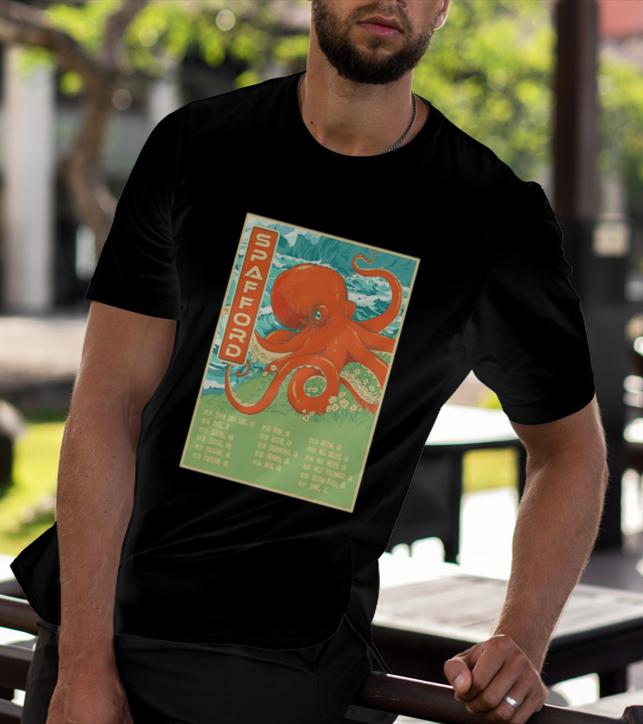 Spafford Fall Tour 2026 Octopus Illustration With Cities And Dates T-Shirt
