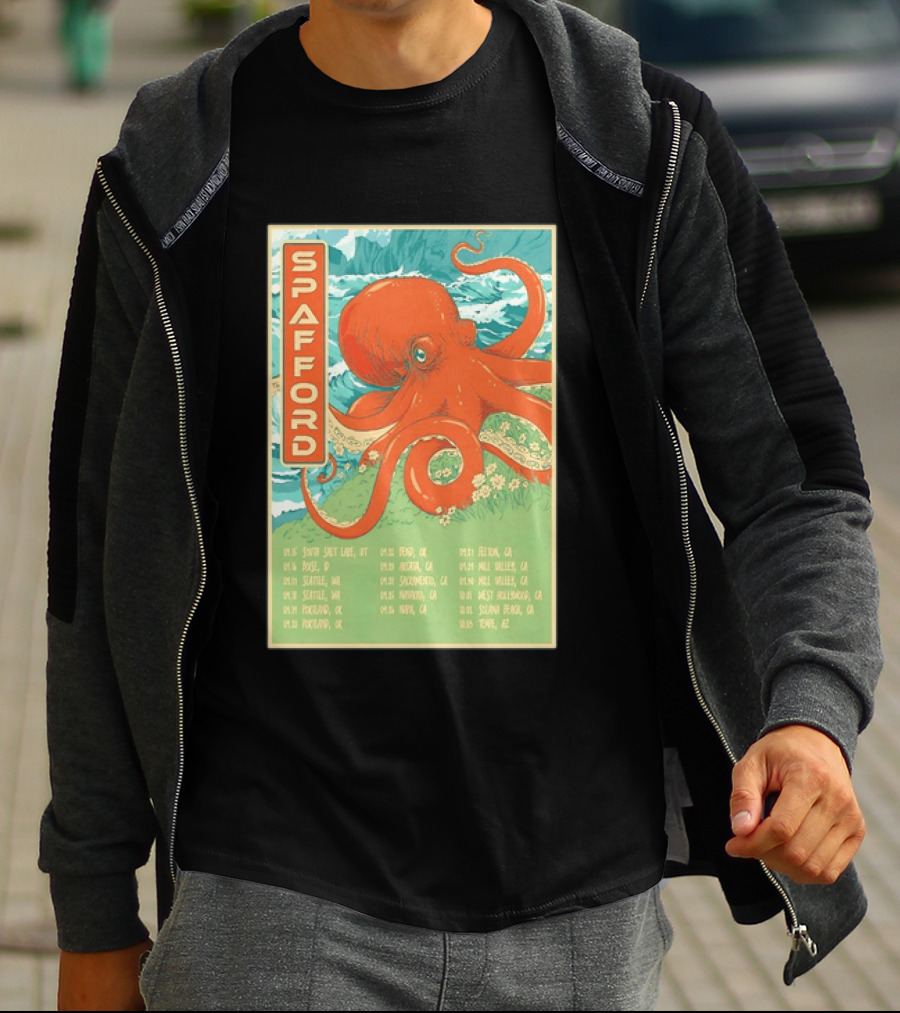 Spafford Fall Tour 2026 Octopus Illustration With Cities And Dates T-Shirt