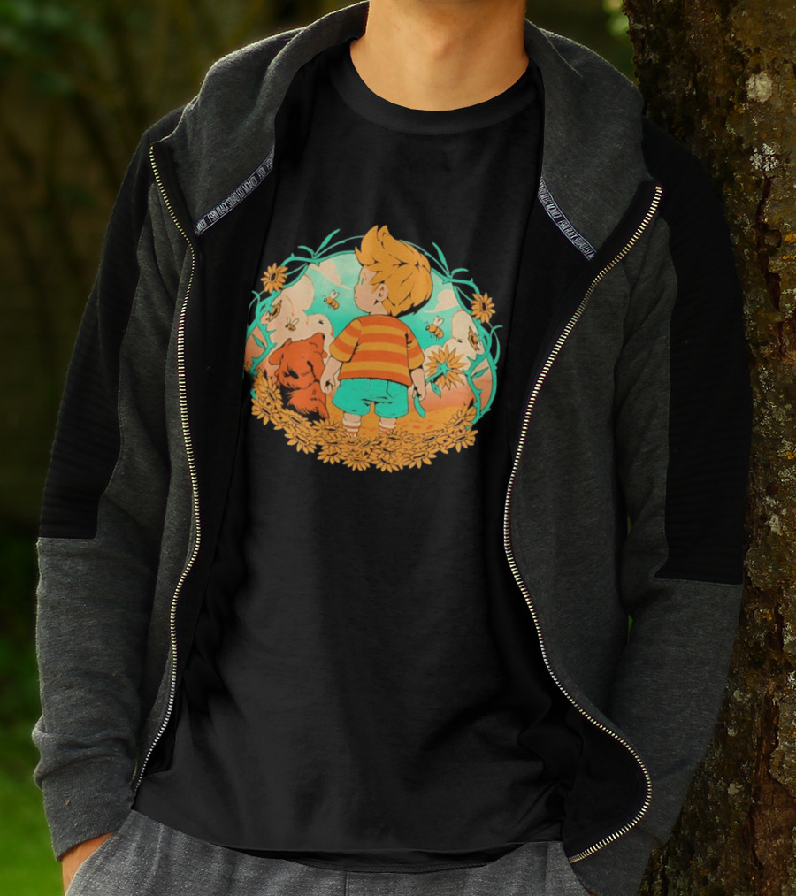 Sunflower Boy Lucas And Boney Mother 3 Adventure Sunflowers And Bees Scene T-Shirt