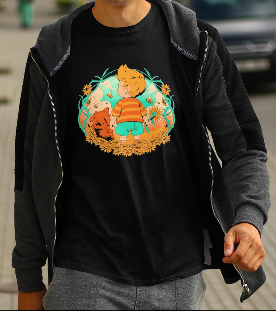 Sunflower Boy Lucas And Boney Mother 3 Adventure Sunflowers And Bees Scene T-Shirt