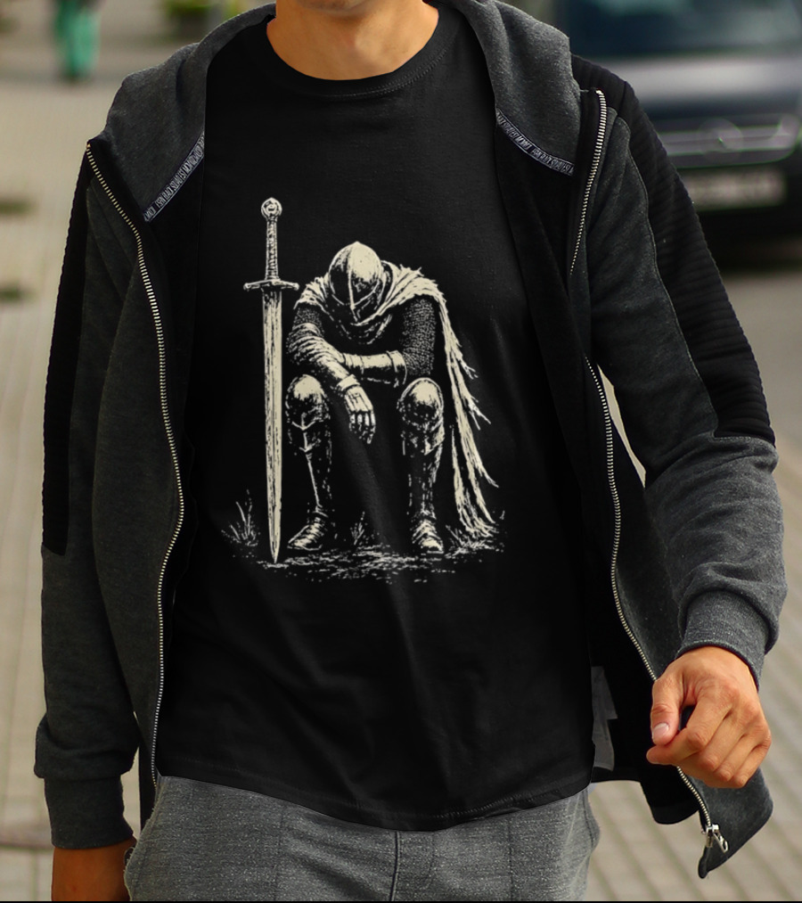 The Betrayed Knight Medieval Warrior With Sword And Cape T-Shirt