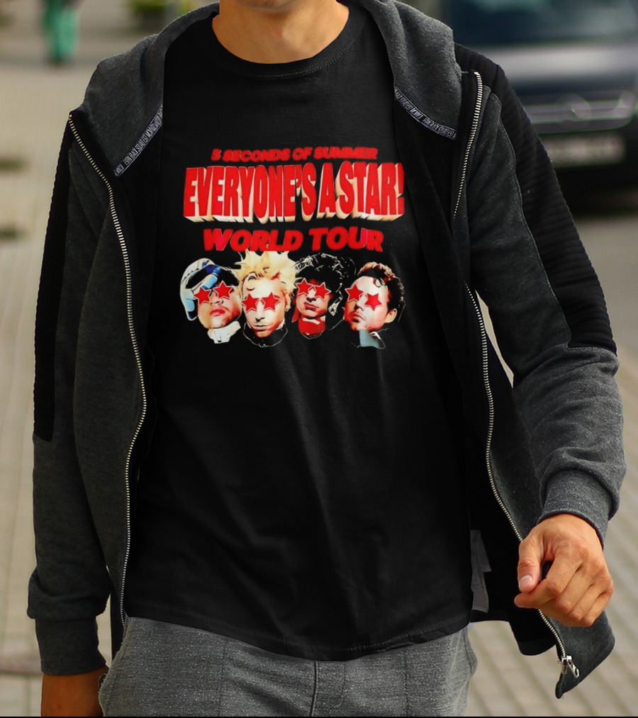 5 Seconds Of Summer Everyone's A Star World Tour Red Star Faces T-Shirt